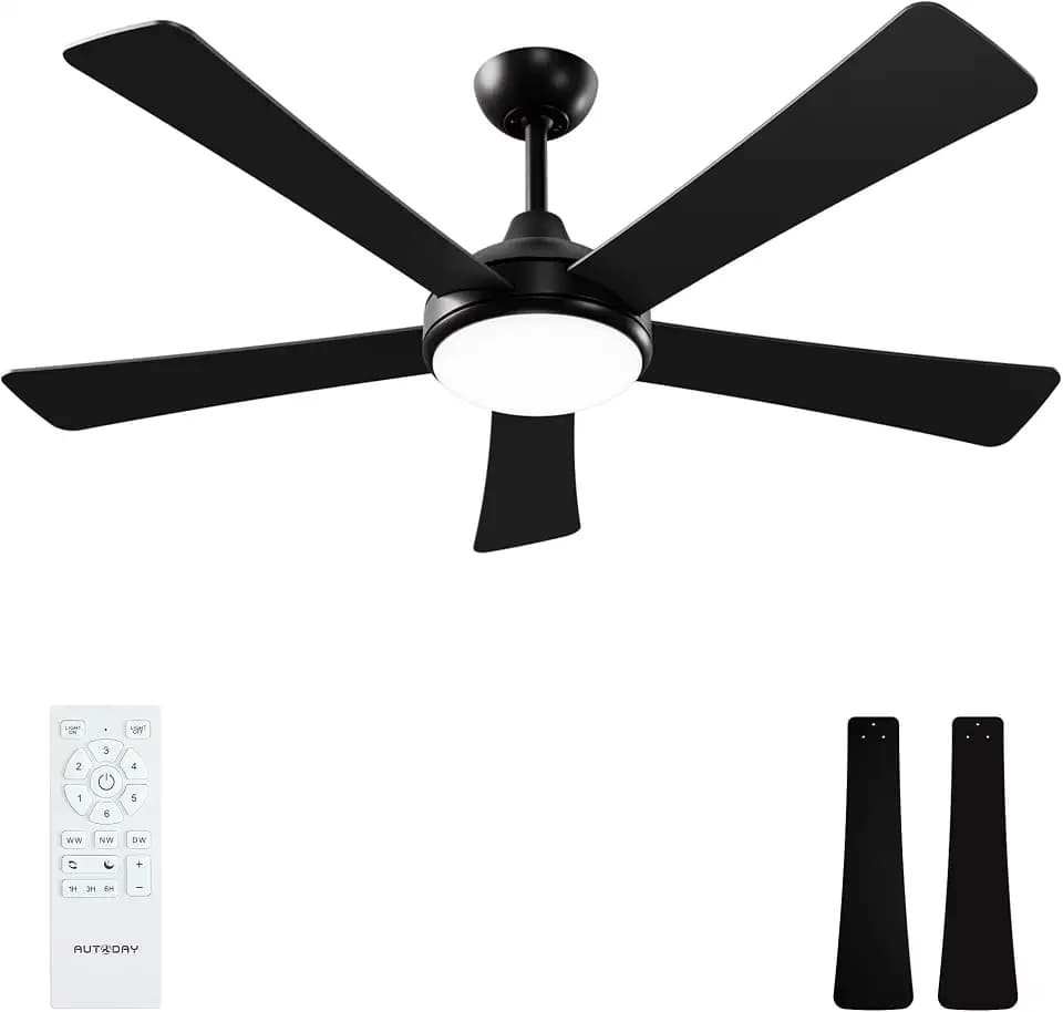 52 Inch Ceiling Fans with Lights & Remote, Black, Quiet DC Motor