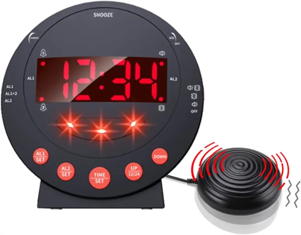 Yunseity Extra Lauter Vibrationswecker mit 110 DB Bettschüttler-Wecker mit Rotem Alarmlicht Digitaluhr mit Großem Display für Schwerschläfer Gehörlose und Schwerhörige