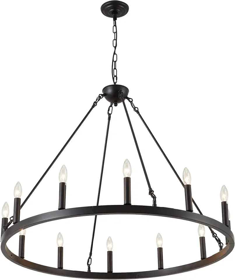 XILICON Wagon Wheel Chandeliers for Entryway Rustic Chandeliers Farmhouse Black Light Fixture Dining Room 12 Light for Living Room Kitchen Island Foyer