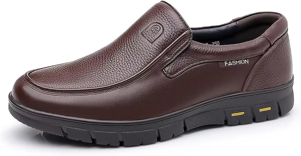 Men's Leather Slip On Loafers Casual Comfortable Round Toe Soft Non Slip Platform Moccasin Walking Shoes Business Office Work Dress Shoes
