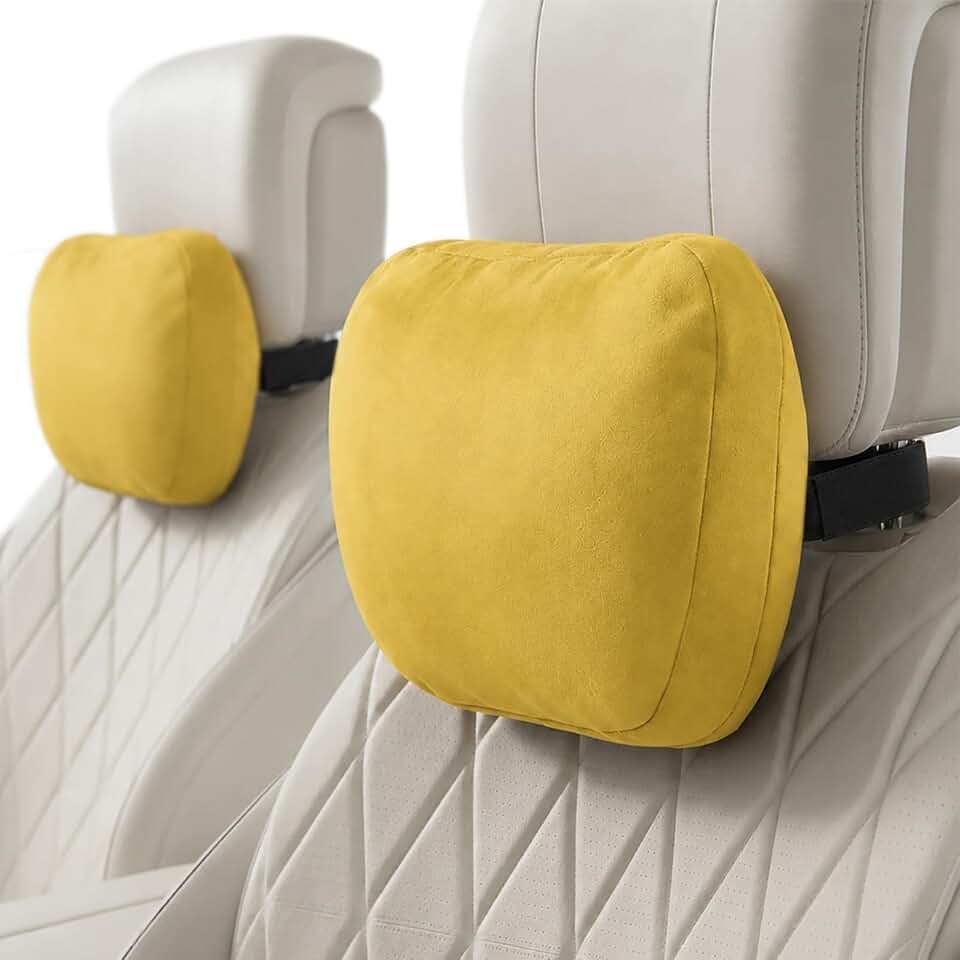 2 PCS Car Pillow for Driving Seat Soft Suede Headrest Neck & Lumbar Support