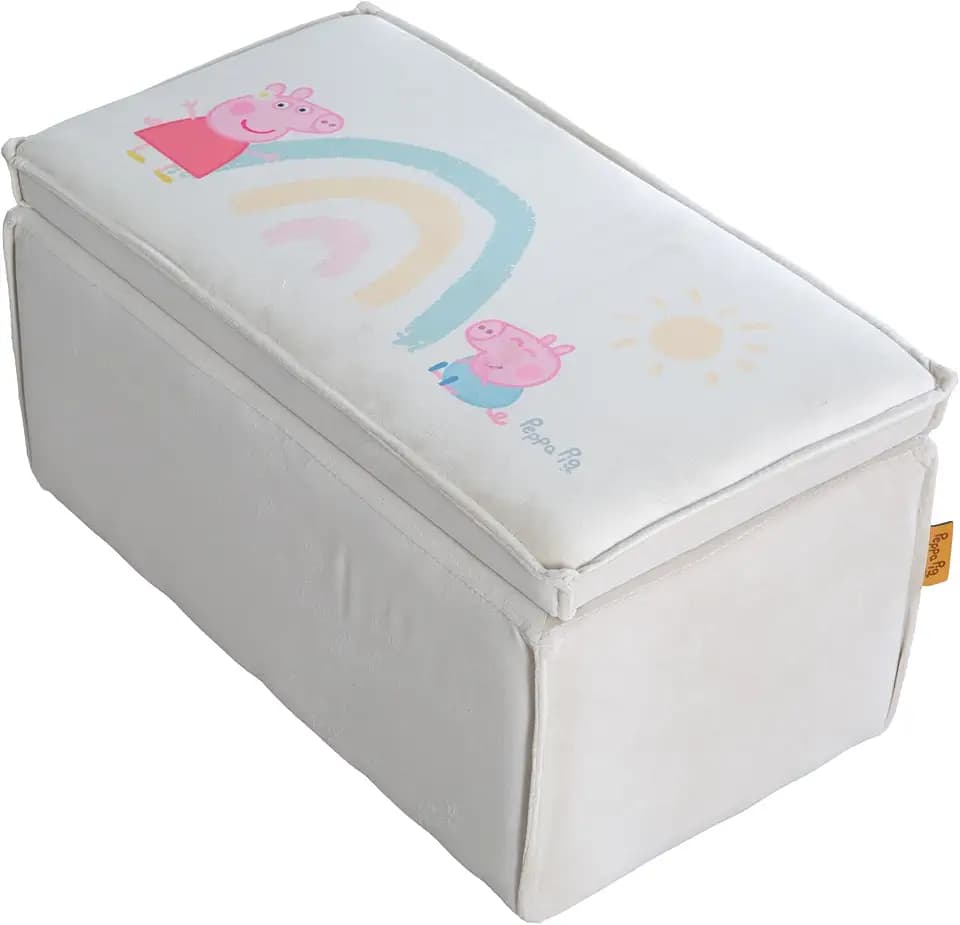 roba Banc-Coffre à Jouets Peppa Pig pour Enfant - Tabouret en Bois et Velours pour Bébé dès 18 Mois - Boite de Rangement Rembourrée - Nettoyage Facile - Beige / Motif Truie