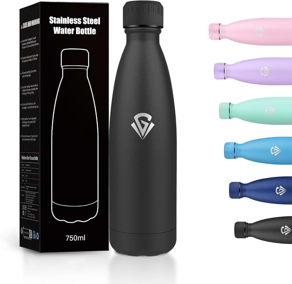 Edelstahl Trinkflasche 750ml, Vakuum Isolierflasche, Trinkflasche Isoliert BPA-frei, Thermosflasche Auslaufsicher, Wasserflasche für Laufen, Fahrrad, Erwachsene, Fitness, Radfahren, Schule, Sprudel