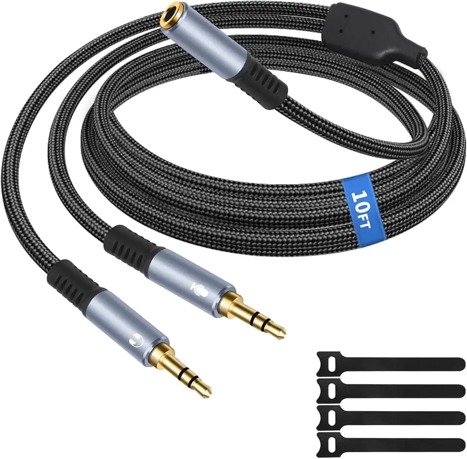 Vthahaby 3.5mm Female to Dual 3.5mm Male Audio Splitter Cable, 10 FT