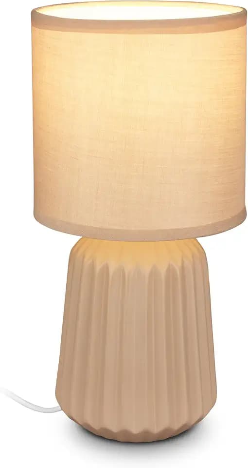 BRILONER - Nachttischlampe Keramikfuß Kabelschalter Beige 13x27 cm