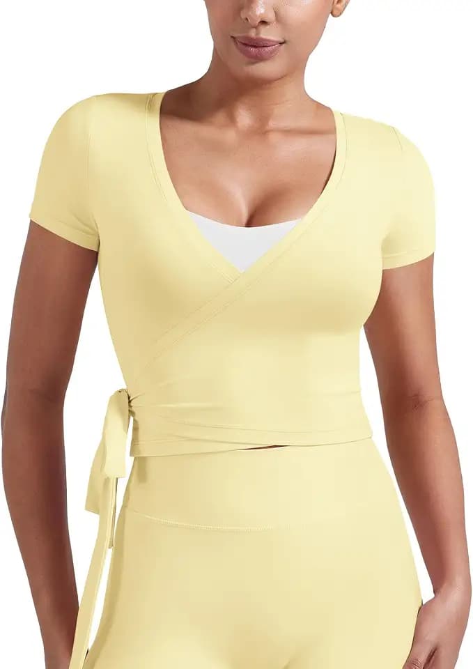 YEOREO Ease Women Pilates Wrap Top Short Sleeve Ballet Shirt