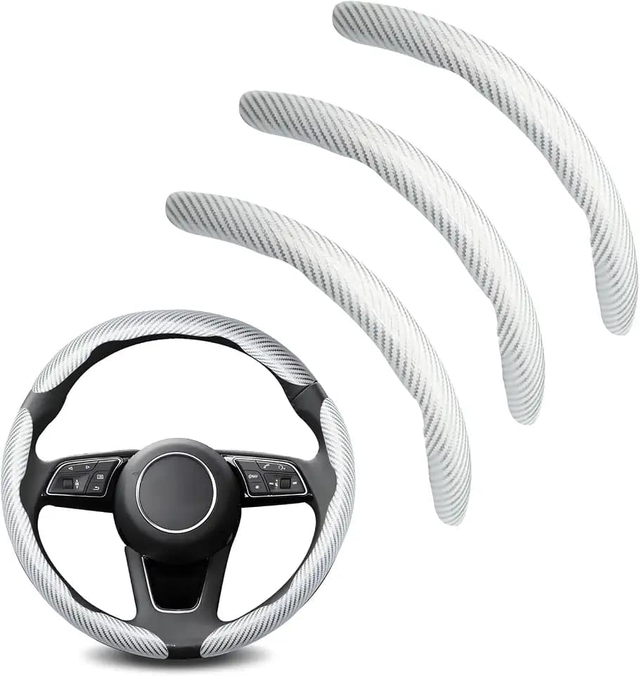 3pcs Universal Carbon Fiber Steering Wheel Cover - Anti-Slip & Segmented Design, Universal 99% Durable Steering Wheel Protector for Men and Women, Car Interior Accessory (White)