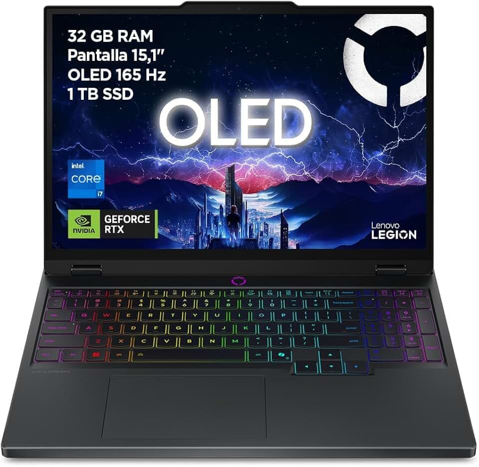 Lenovo Legion 5 Gen 10 Gaming-Laptop IA 15,1 Zoll WQXGA OLED (Intel Core i7-13650HX, NVIDIA GeForce RTX 5070, 32 GB RAM, 1 TB SSD, Wi-Fi 7, ohne Betriebssystem), spanische RGB-Tastatur, Schwarz