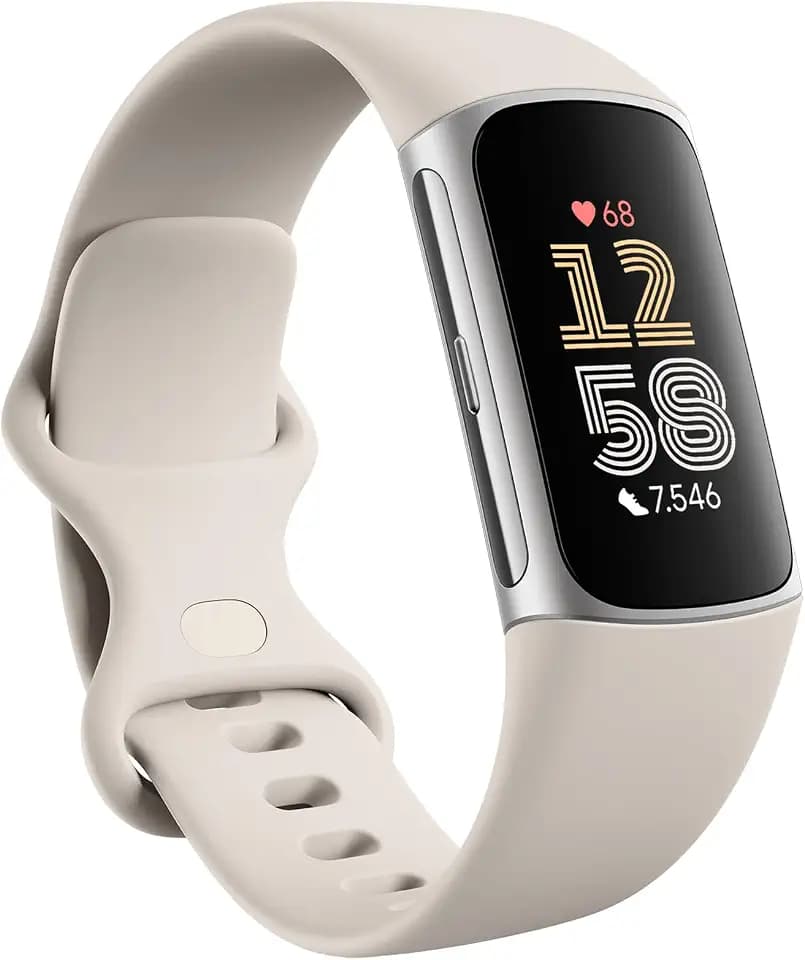 Fitbit Google Charge 6 Aktivitätstracker enthält eine 3 monatige Google Health Premium Mitgliedschaft, 7 Tage Akkulaufzeit, Google Wallet und Maps, Porcelain/Aluminum in Silber