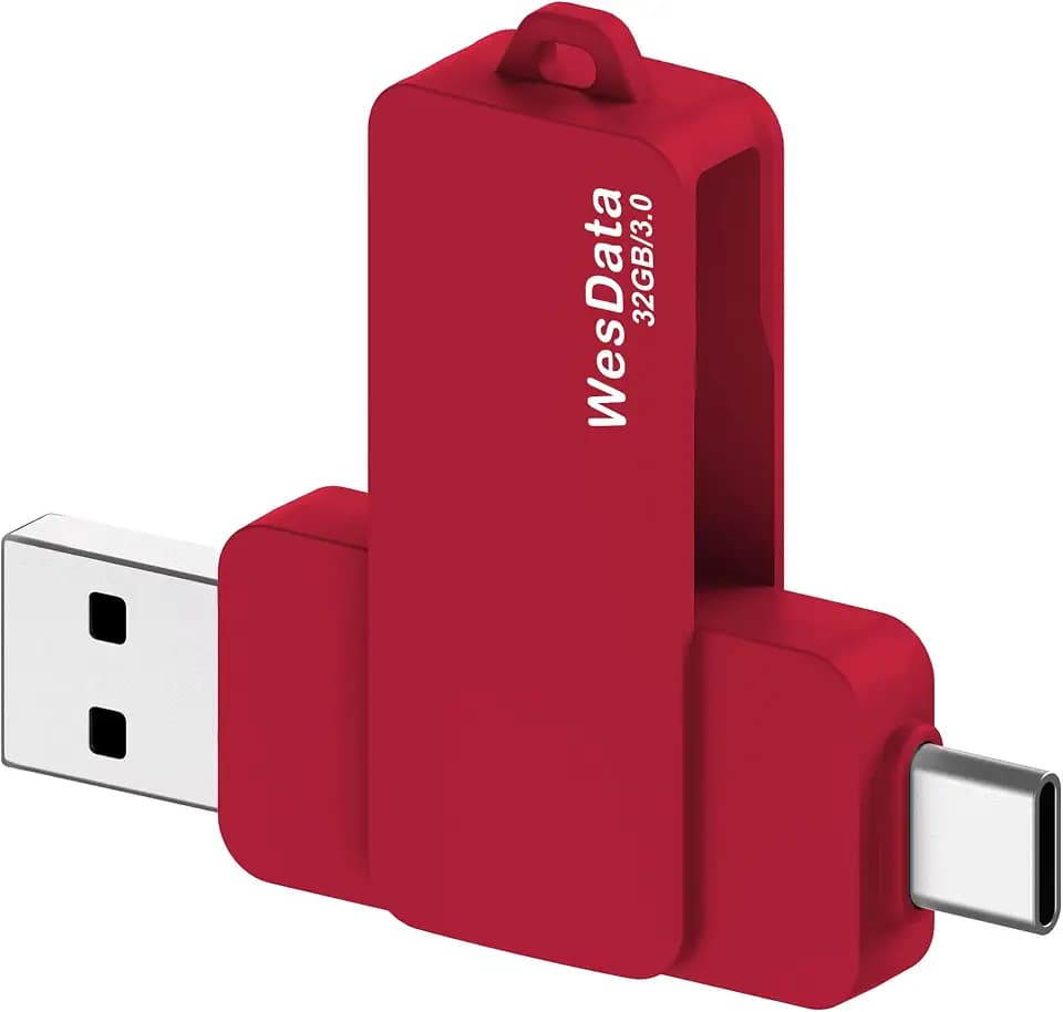 32GB 3.0 USB C Flash Drive with Type C and Type A Port, USB C Thumb Drives Storage and Backup for Smart Phones with OTG Function and Type C Port, Laptops, MacBook, PC(Red)