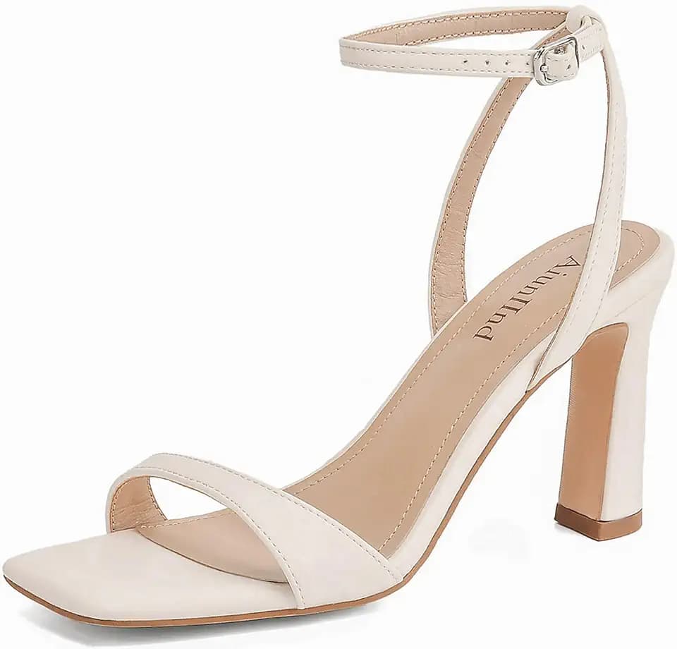 AIUNIIND Women High Heels, Square Open Toe Block Heeled Sandals 3.3 inch