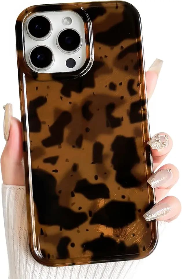 NITITOP Compatible with iPhone 14 Pro Max Case Cute Vintage Leopard Print Tortoise Amber Design for Women Girls Men Boys Hard Back Shockproof Protective Cover - Orange Yellow