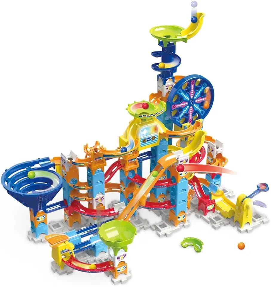 VTech - Marble Rush Ultimate Set Electronic XL200E – Riesige Kugelbahn zum Bauen, 127 Teile und 10 Kugeln – elektronisches Bauspiel – Geschenk für Kinder ab 4 Jahren – Inhalt in Französisch