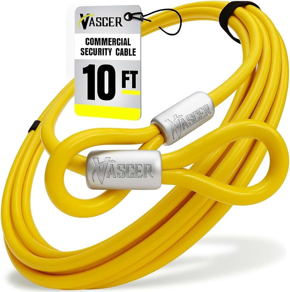 Vascer Commercial Heavy Duty Braided Galvanized Steel Theft Deterrent Security Cable with Looped Ends. (1/2 Inch Thick, 7x19 Construction, 10 Feet)