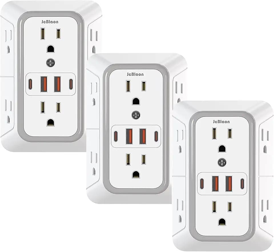 3 Pack Surge Protector Outlet Extender, 6 Outlet Splitter with 4 USB Ports (2 USB C), Multi Plug Wall Outlet 1050J Power Strip, USB Wall Charger for Home Office Kitchen Travel-ETL