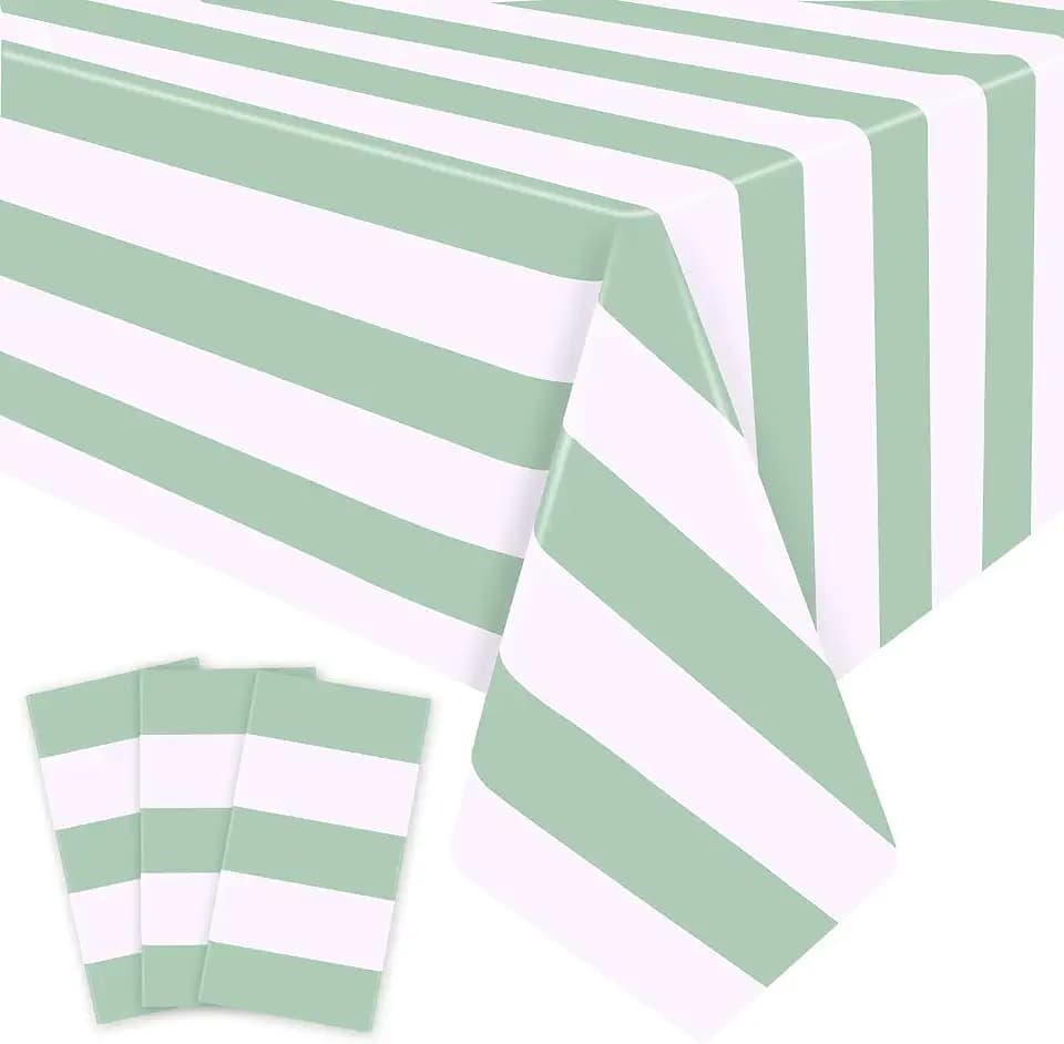 Kesfey Sage Green Striped Tablecloth Vertical Stripe Table Cover 3 Packs