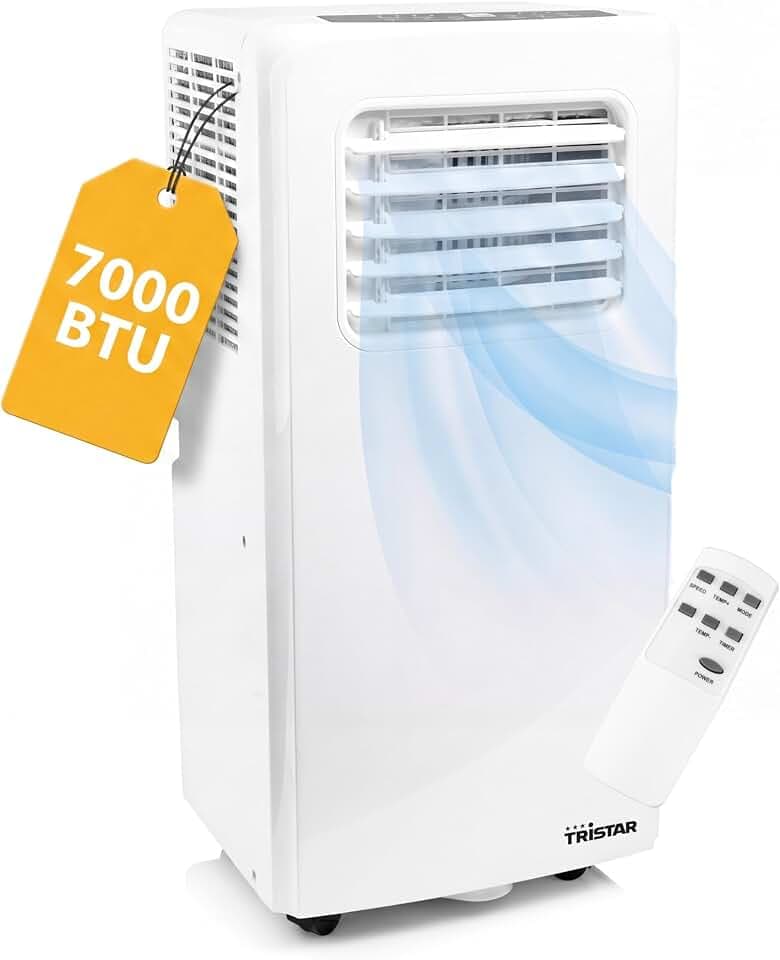 Tristar Mobiles Klimagerät - 7.000 BTU - 3-in-1 - Entfeuchtet, Kühlt, Ventiliert - Bis zu 25 m² - Fensterkit inklusive - AC-5478