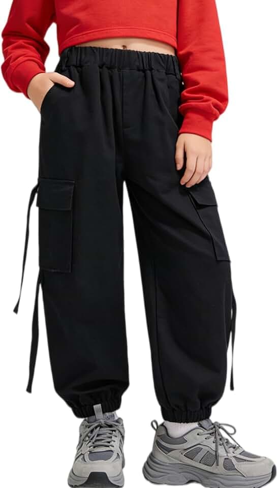 Rolanko Mädchen Hip Hop Hose Kinder Cargohose Elastische Jogginghose für Streetwear Tanz