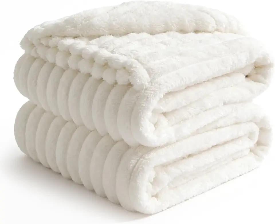 BEDELITE Ribbe Blankets Queen Size for Bed, Cream, 90"x90"