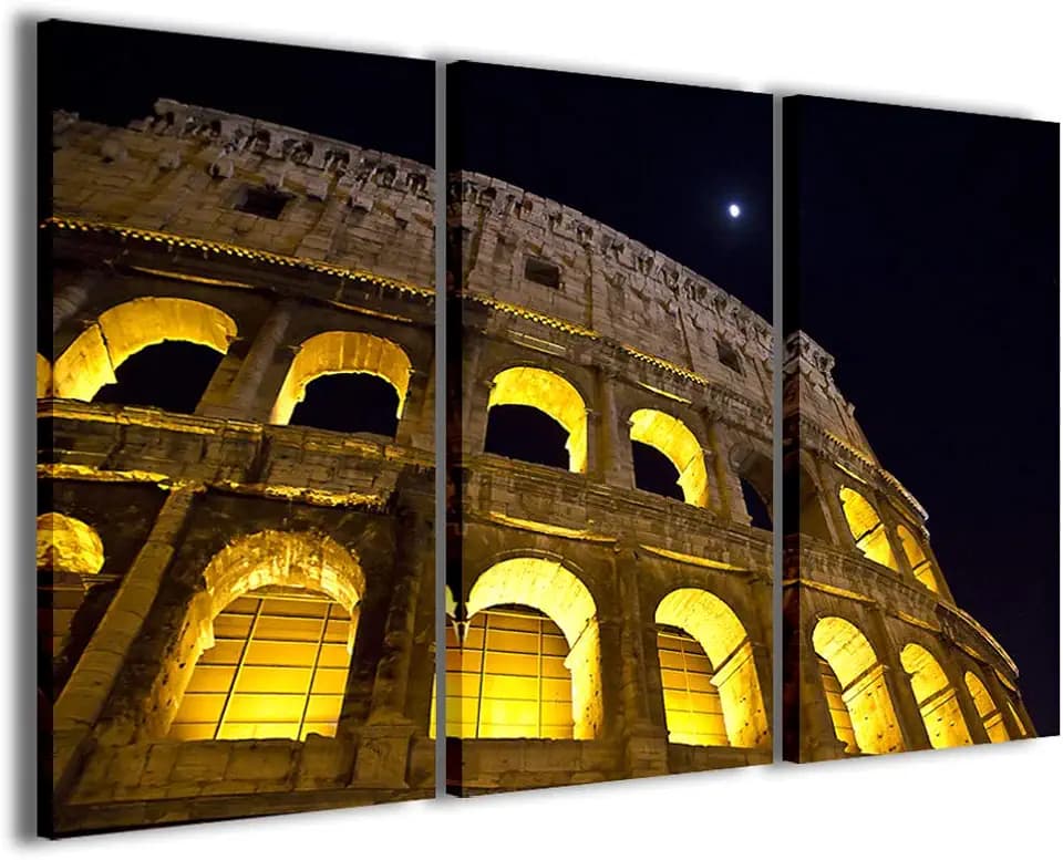Druck auf Leinwand Roma Italien, Colosseo I Moderne Bilder in 3 Paneelen bereits eingearbeitet, zukunftsbereit für Appeso, 120 x 90 cm