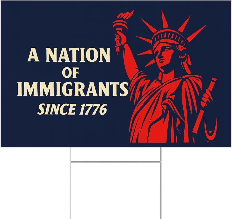 USA 250th Anniversary Lawn Sign - A Nation Of Immigrants Since 1776™ - Inclusive America 250th yard sign - 17 inches x 12 inches - Honor the USA's 250 birthday by sharing your love for ALL Americans.