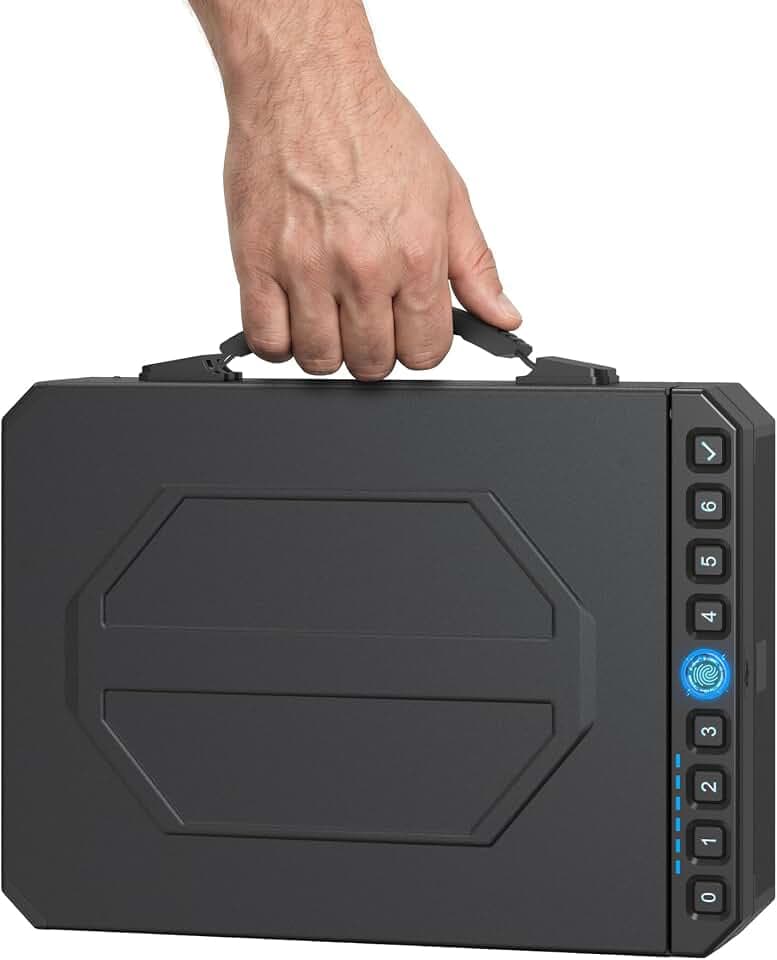 Biometric Safe for Pistols & Valuables, Quick Access Handgun Safe with Fingerprint & Backlit Keypad, Portable Steel Security Box for Nightstand Car Home, Family Safety Case for Travel