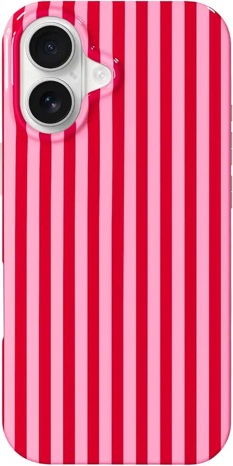 Hython for iPhone 16 Case Cute Striped Aesthetic Design Simple Stripes Cover 6.1", Thin Slim Soft TPU Bumper Shockproof Rubber Protective Phone Cases for Women Girls Girly Boys, Pink and Red