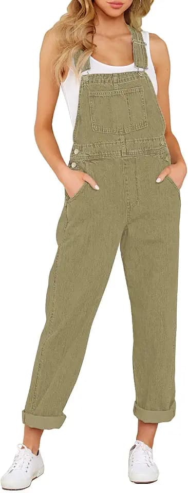 Roskiky Lässige Stretch Denim Latzhose für Damen, Jeans Overalls mit Taschen