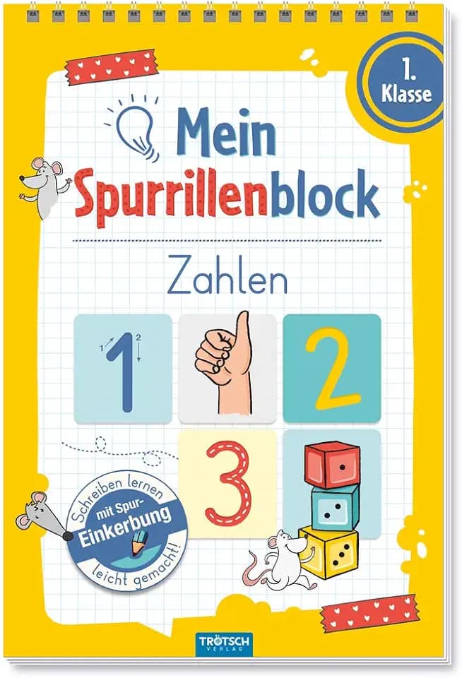 TRÖTSCH - Spurrillenblock "Zahlen" | Übungsbuch mit vorgeprägten Linien zum Erlernen der Zahlen: Übungsheft zum Zahlen lernen, ideal für die Einschulung | 1. Klasse