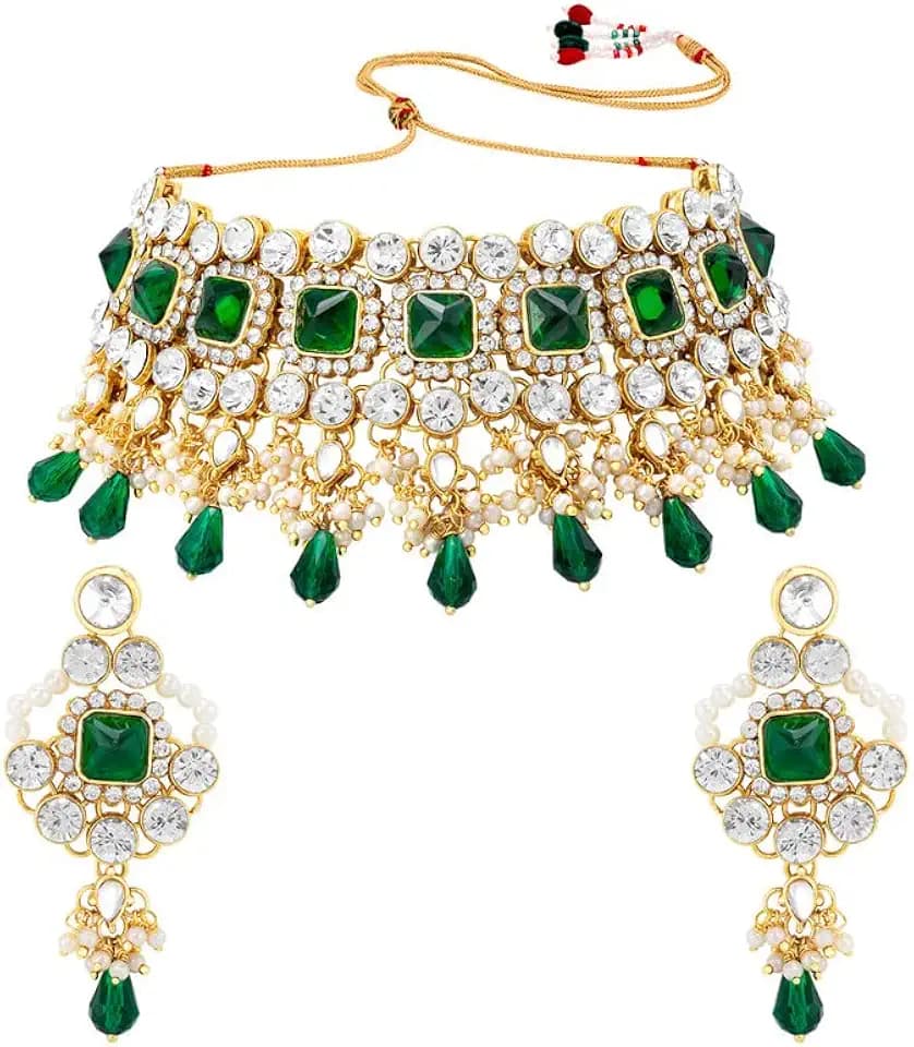 Aheli Traditional Gold Plated Kundan Choker Necklace & Dangle Earring Ethnic Jewelry Set Gift for Women