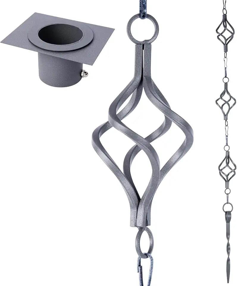 Rain Chain Bird Cage Set 8.5Ft, Wrought Iron Rain Chains for Gutters with Adapter Gotta Drain and Anchoring Stake,13 Birdcage, 1 Hook, Not Rust,Adjustable Length for Garden