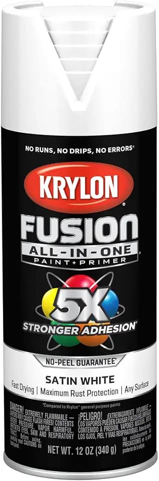 Krylon Fusion All-In-One, Satin, White, 12 oz