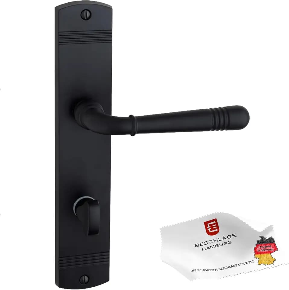 Beschläge Hamburg Türgriff EMILY ART 70-09 – Drückergarnitur Langschild 45 x 235 mm, WC/Bad mit Verriegelung, Set inkl. Befestigungsmaterial, schwarz matt