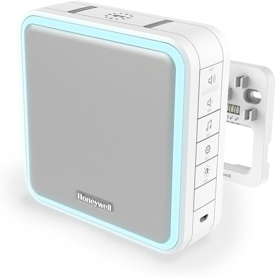 Honeywell Home Kabellose Türklingel mit 200m Reichweite – Tragbare LED, 90DB Lautstärke, Schlafmodus & Halo-Licht – Serie 9 Türklingel für Zuhause & Büro mit 5 Jahren Batterielaufzeit (DW9)