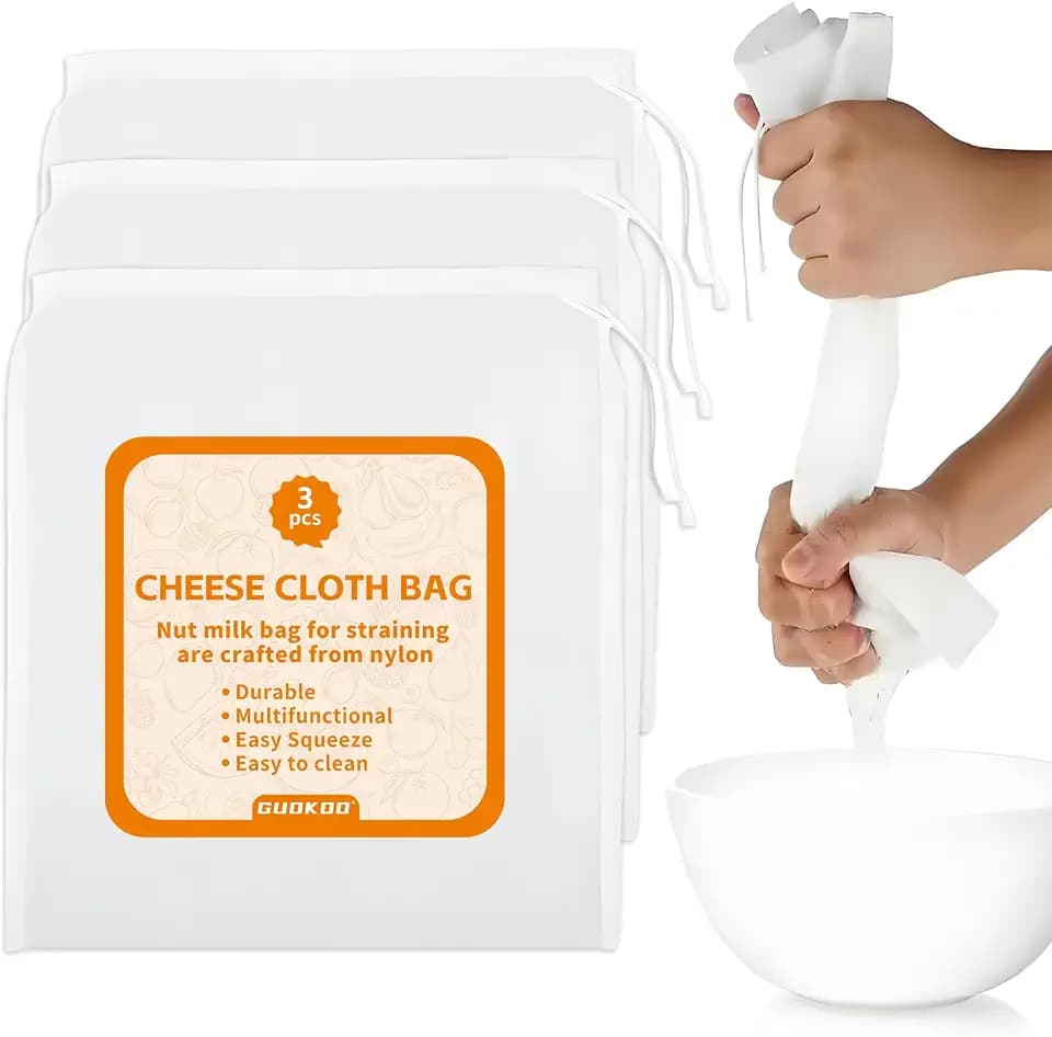 3 PCS Cheese Cloth Bag for Straining, 12 x 12 Inch Reusable Nut Milk Bag, Cheesecloth Bags for Straining, Fine Mesh Strainer Bags for Nut Milk, Juice, Coffee & Cheese Making