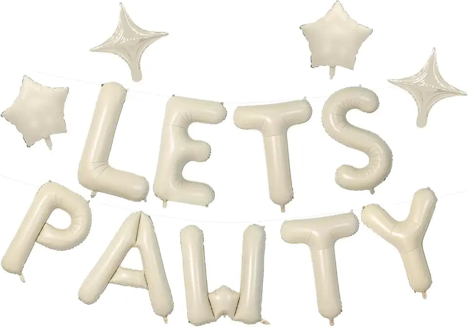 Lets Pawty Balloons Banner 16 Inch Beige Dog Birthday Decorations