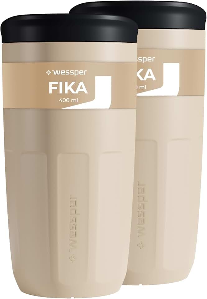 Wessper Mehrweg Becher mit Deckel, Beige, 400 ml, 2 Stück