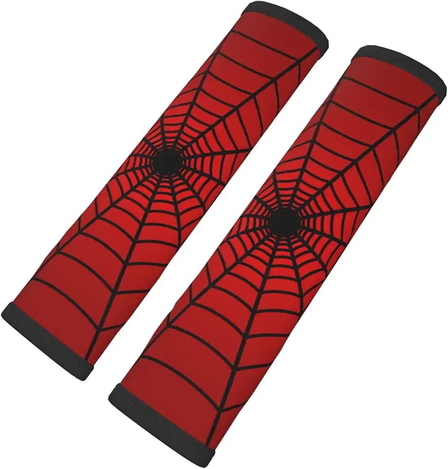 Stylish Red Spider Web Seat Belt Covers Soft Comfortable Shoulder Strap Pads for Adults Universal Car Accessories - Pack of 2