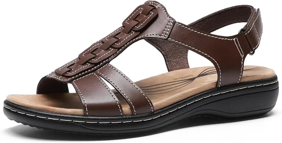 DREAM PAIRS Damen Sandalen mit Fußgewölbestütze, Bequeme Zehentrenner mit T-Riemchen, orthopädische Flachsandalen für Freizeit Strand und Sommer