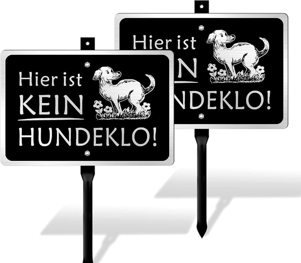 Kein Hundeklo Schild mit Erdspieß Metall 20x30cm (A4) Gebürstete Aluminiumoberfläche für den Außenbereich UV-Schutz Wasserdicht und Rostfrei Schwarz x2Stück