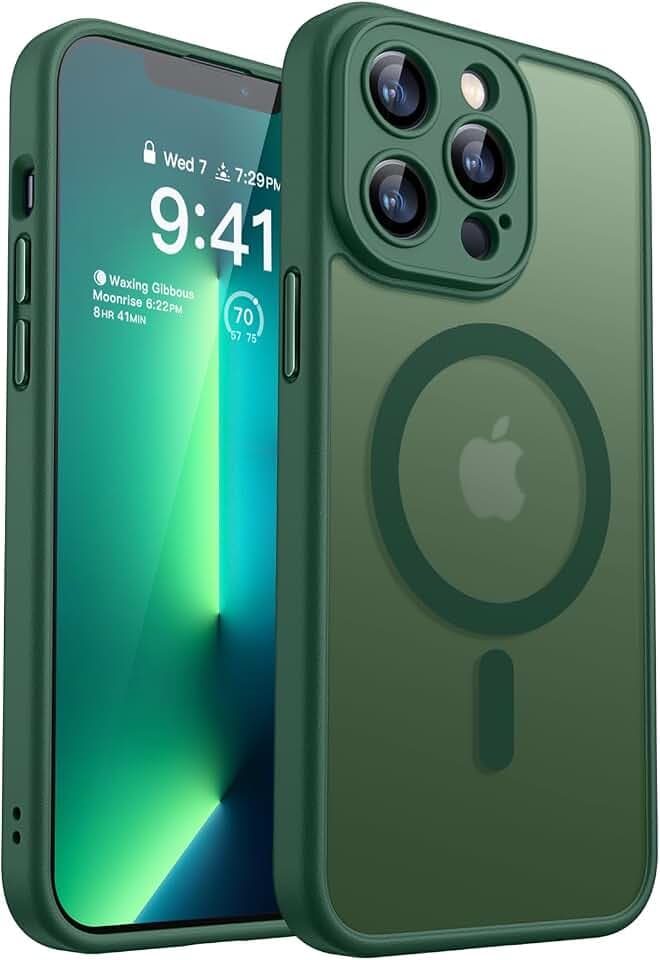 CANSHN Magnetic Shockproof for iPhone 13 Pro Case, Deep Green
