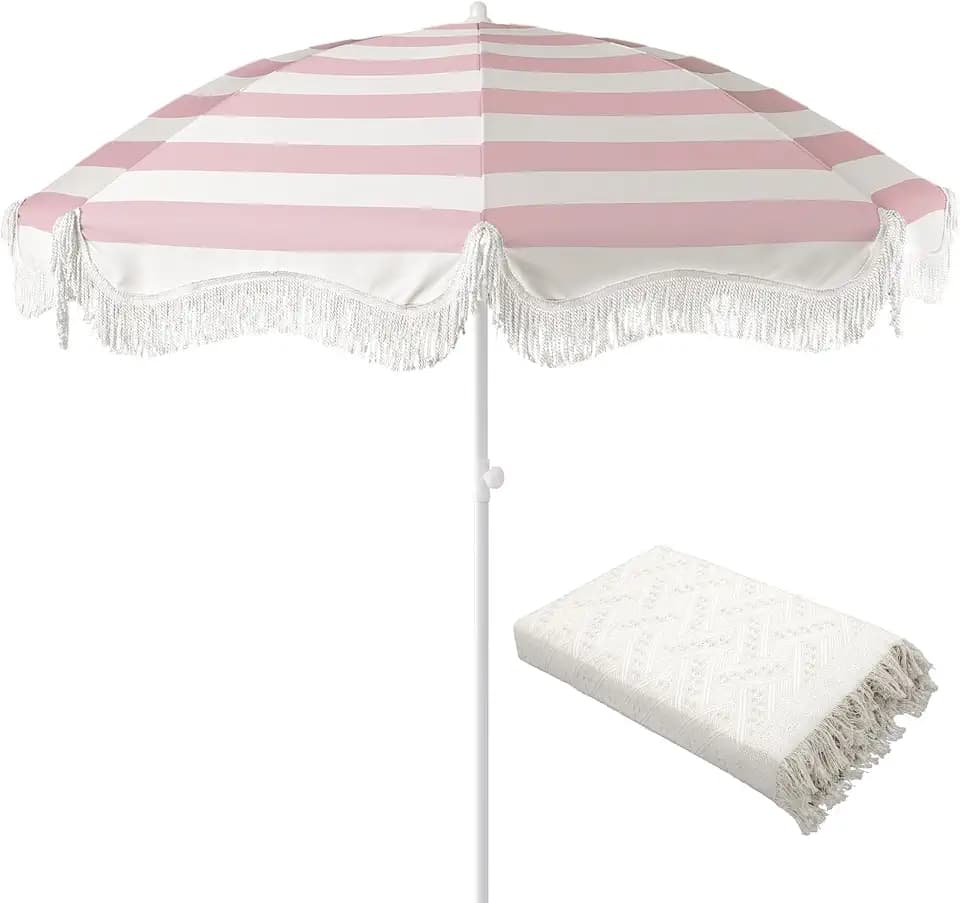 Boho Beach Umbrella Blanket Set, 6.5Ft UPF50+