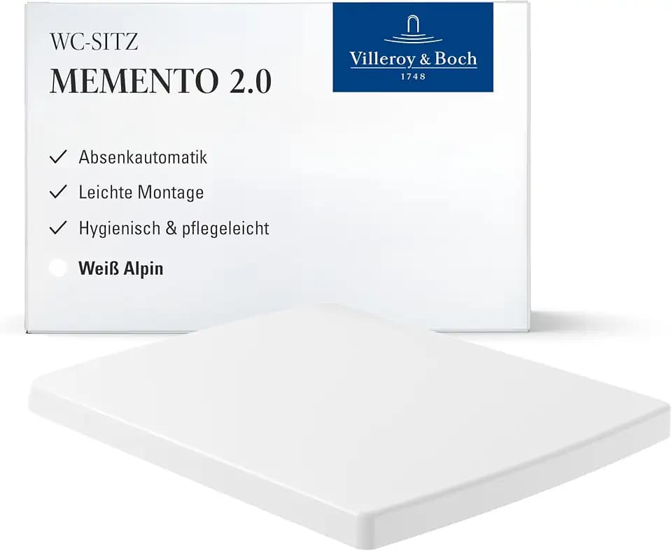 Villeroy & Boch Memento 2.0 WC-Sitz, rechteckig – Weiß Alpin, glänzend