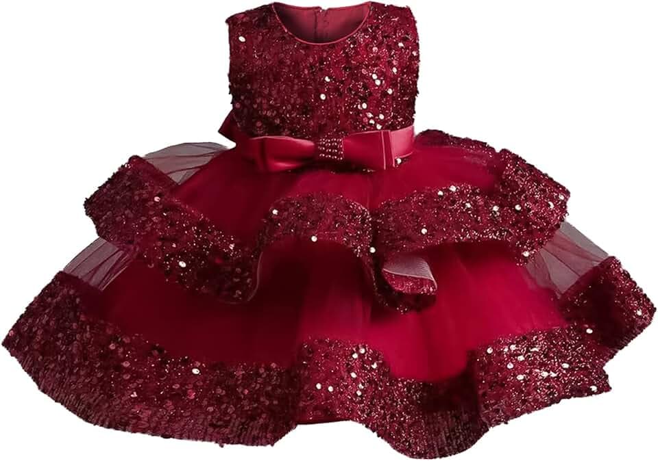 Miipat Baby Mädchen Kleid Prinzessin Tüll Pailletten Partykleid Ärmellos Mädchen Blumenmädchenkleider Geburtstag Hochzeit Kleider