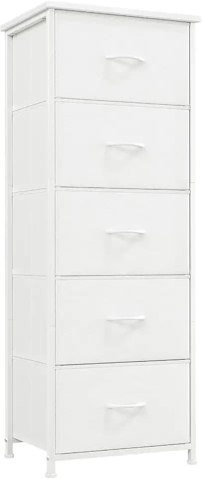 Somdot Kommode mit Stoffschubladen, Schlafzimmer, 5 Schubladen, Weiß