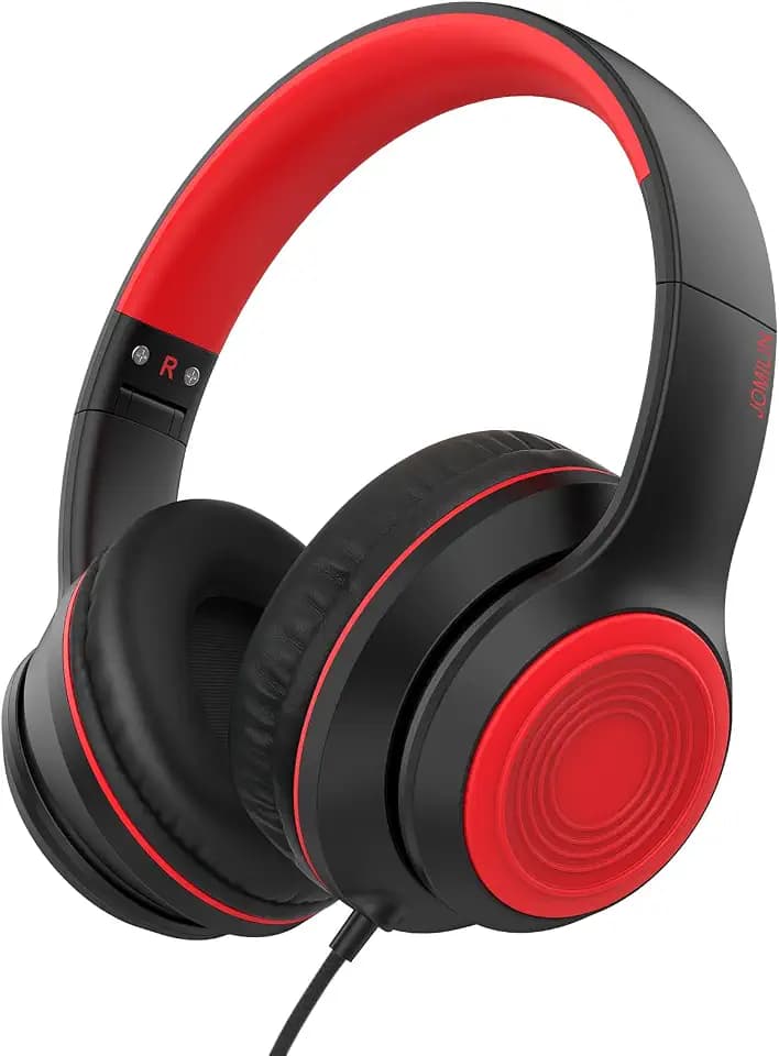 JOMILIN A8 Over-Ear Headphones with Microphone, Lightweight Folding Stereo Bass Headset with 1.5M No-Tangle Cord, Portable Wired Headphones for Smartphone Tablet Computer MP3 / 4 (Black)