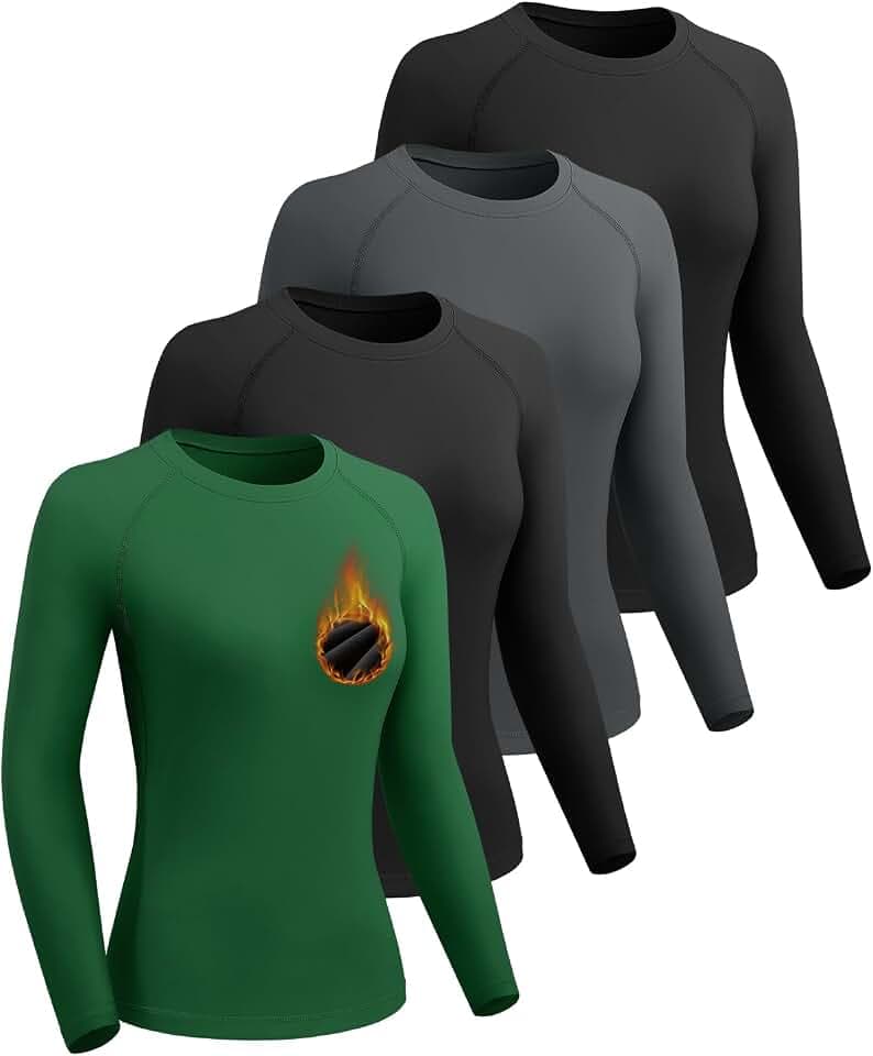 4 Pack Women's Thermal Shirts-Fleece Lined Long Sleeve Tops-Thermal Compression Shirts for Outdoor Workouts