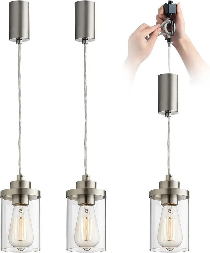 mirrea H Type Track Lighting Pendant, Brushed Nickel, Pack of 3