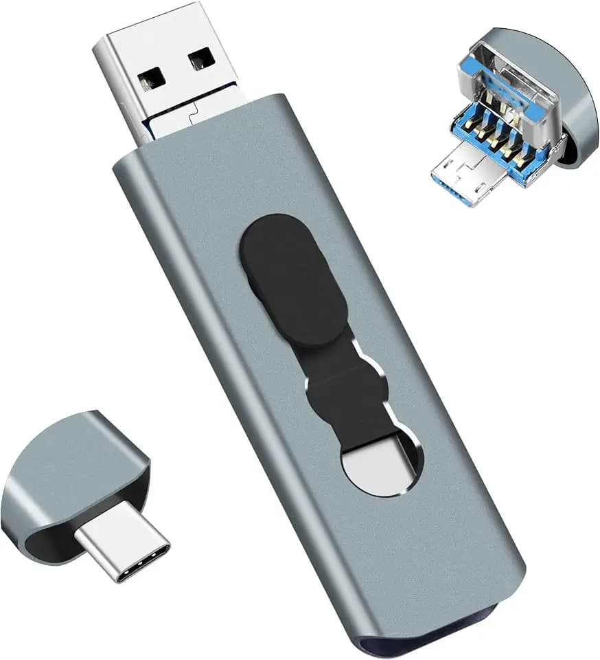 128 GB USB Stick 3-in-1 Speicherstick für Smartphones, BorlterClamp OTG USB 3.0 Flash-Laufwerk mit 3 USB-Anschlüsse (USB-C/microUSB/USB-A) für PC, Laptops, Handys wie Samsung Galaxy und Mehr