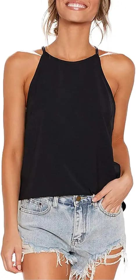 iChunhua Damen Neckholder Weste Tops Baumwolle Sommer Ärmellos Einfarbig T-Shirt Cami Tops S-XL